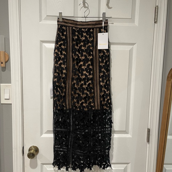 Self-Portrait Black and Brown Lace Midi Skirt - Picture 4 of 6